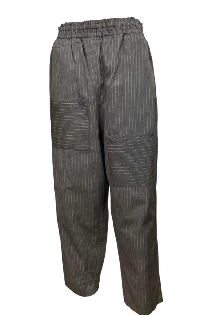 Tulip Clothing Pinstripe Patchwork pockets Elastic Waist Grey Relaxed sz M